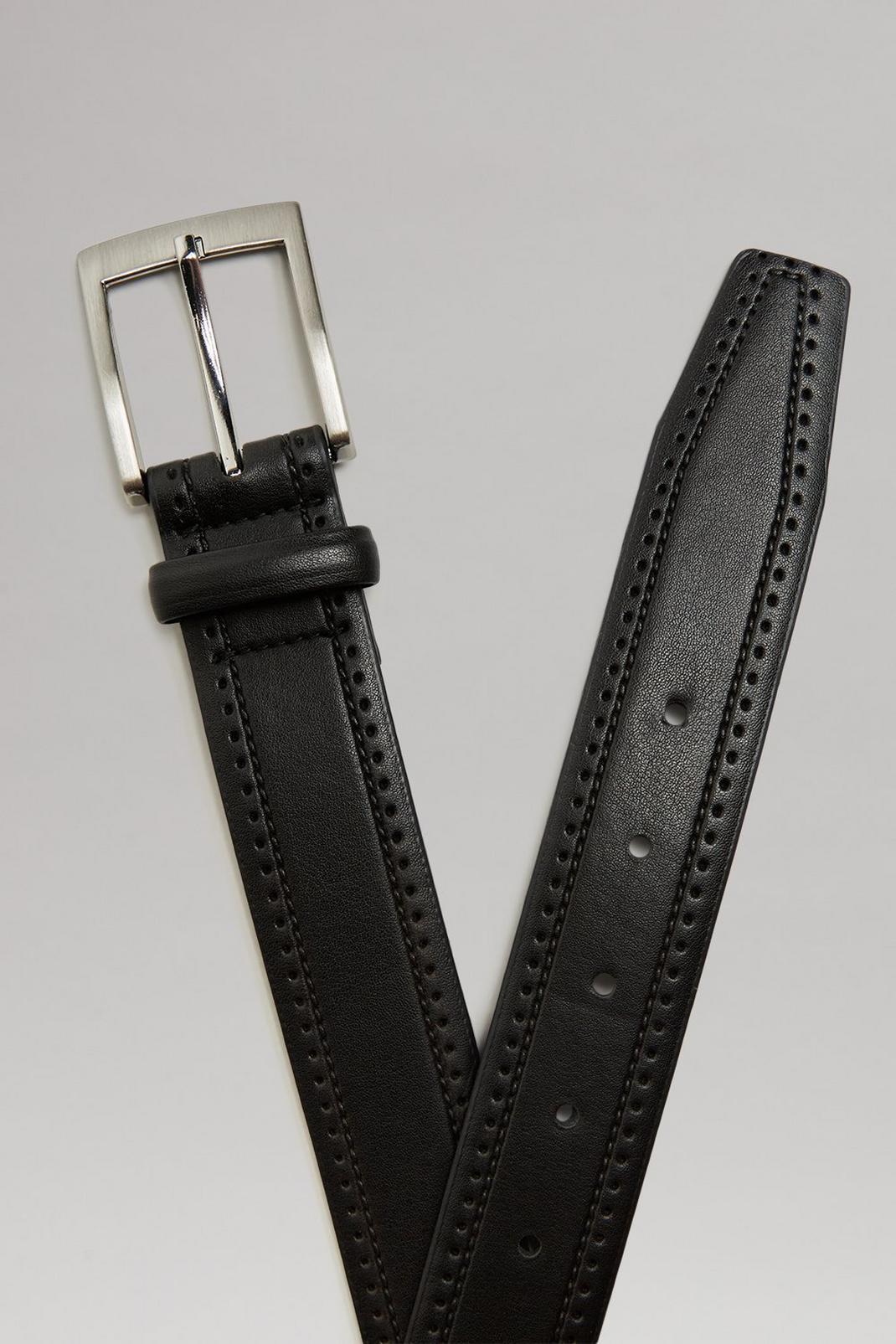 105 Plus And Tall Black Brogue Detailed Belt image number 2