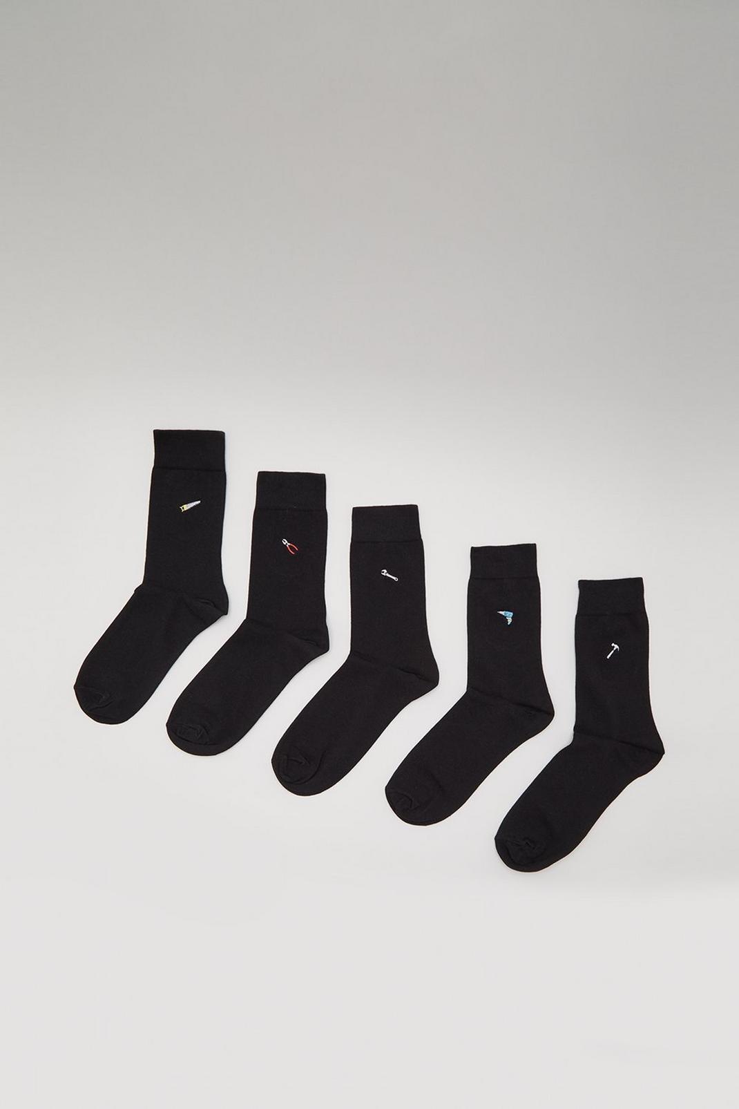 105 5 Pack Diy Tools Embroidered Socks image number 1