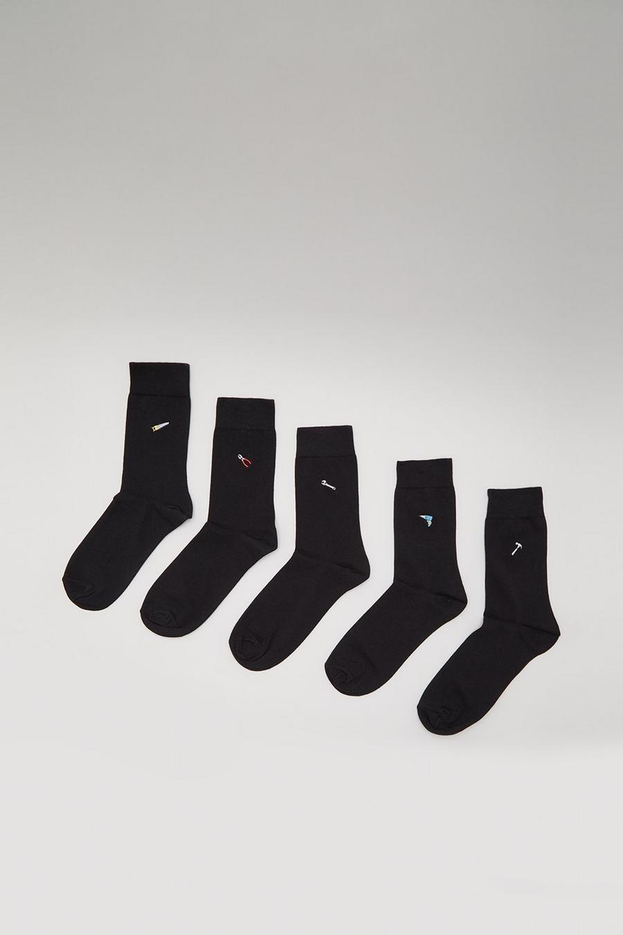 5 Pack Diy Tools Embroidered Socks