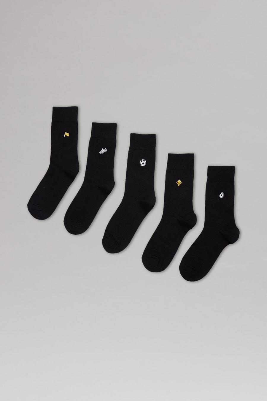 5 Pack Football Embroidered Socks