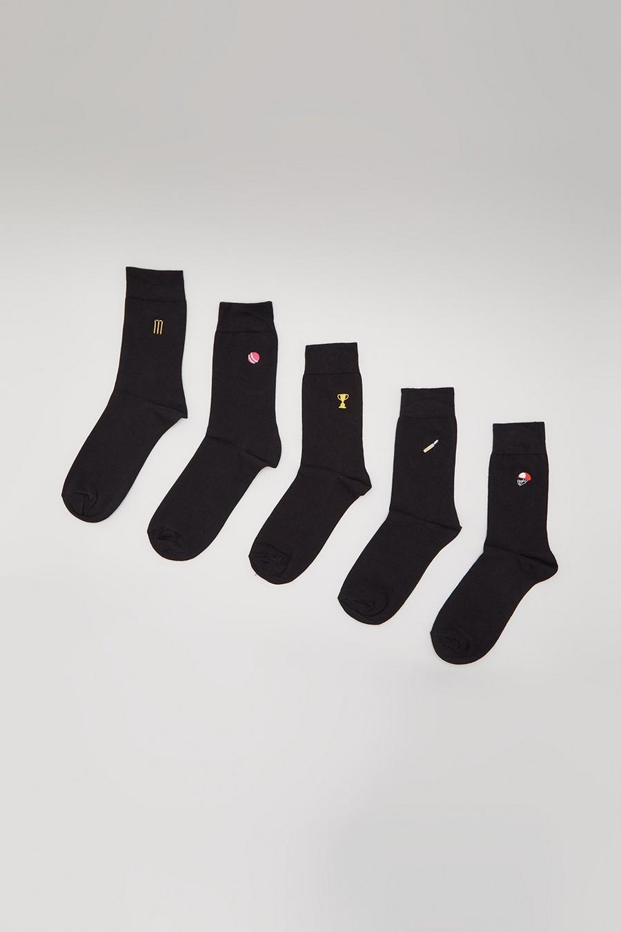 5 Pack Cricket Embroidered Socks