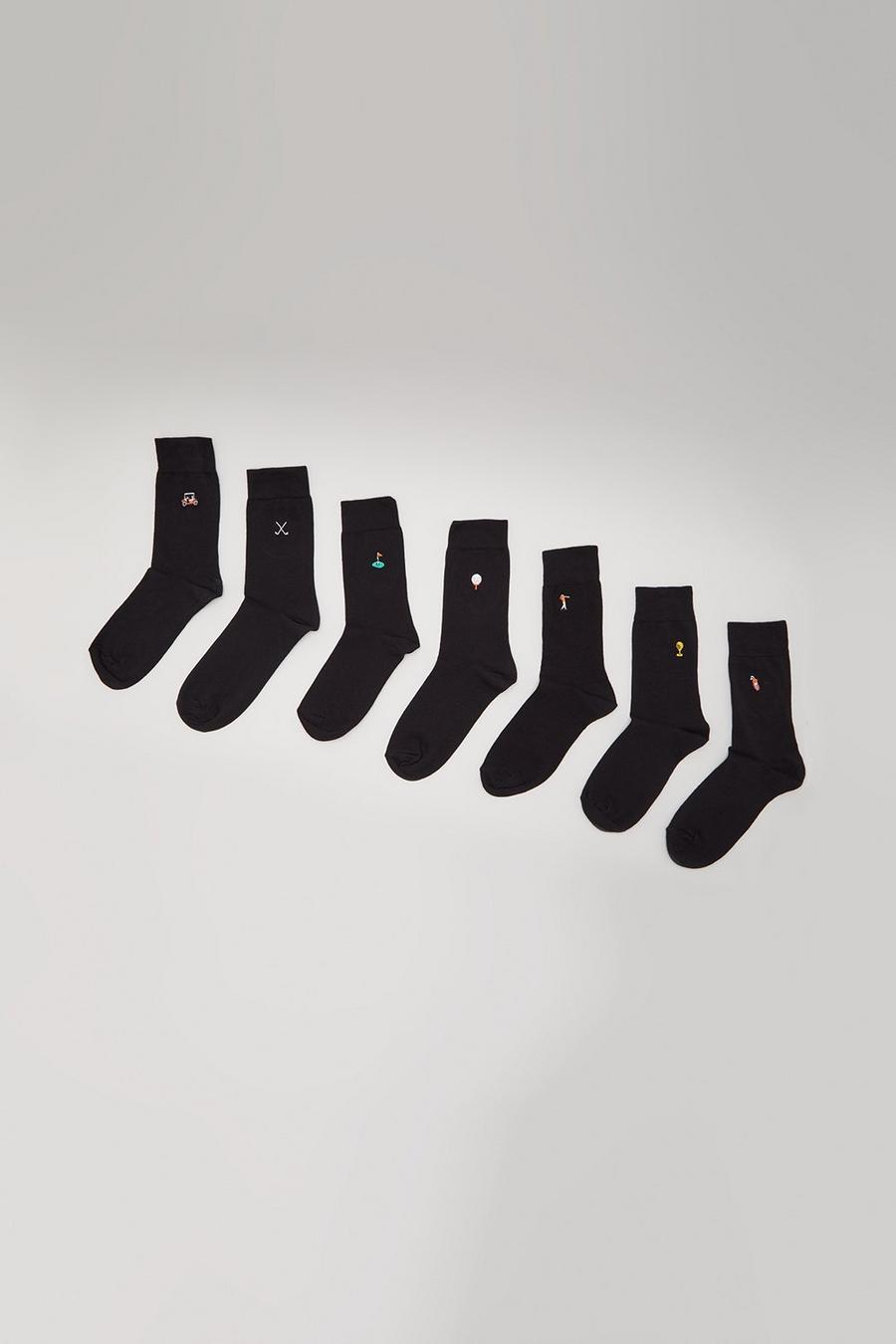 7 Pack Golf Embroidered Socks