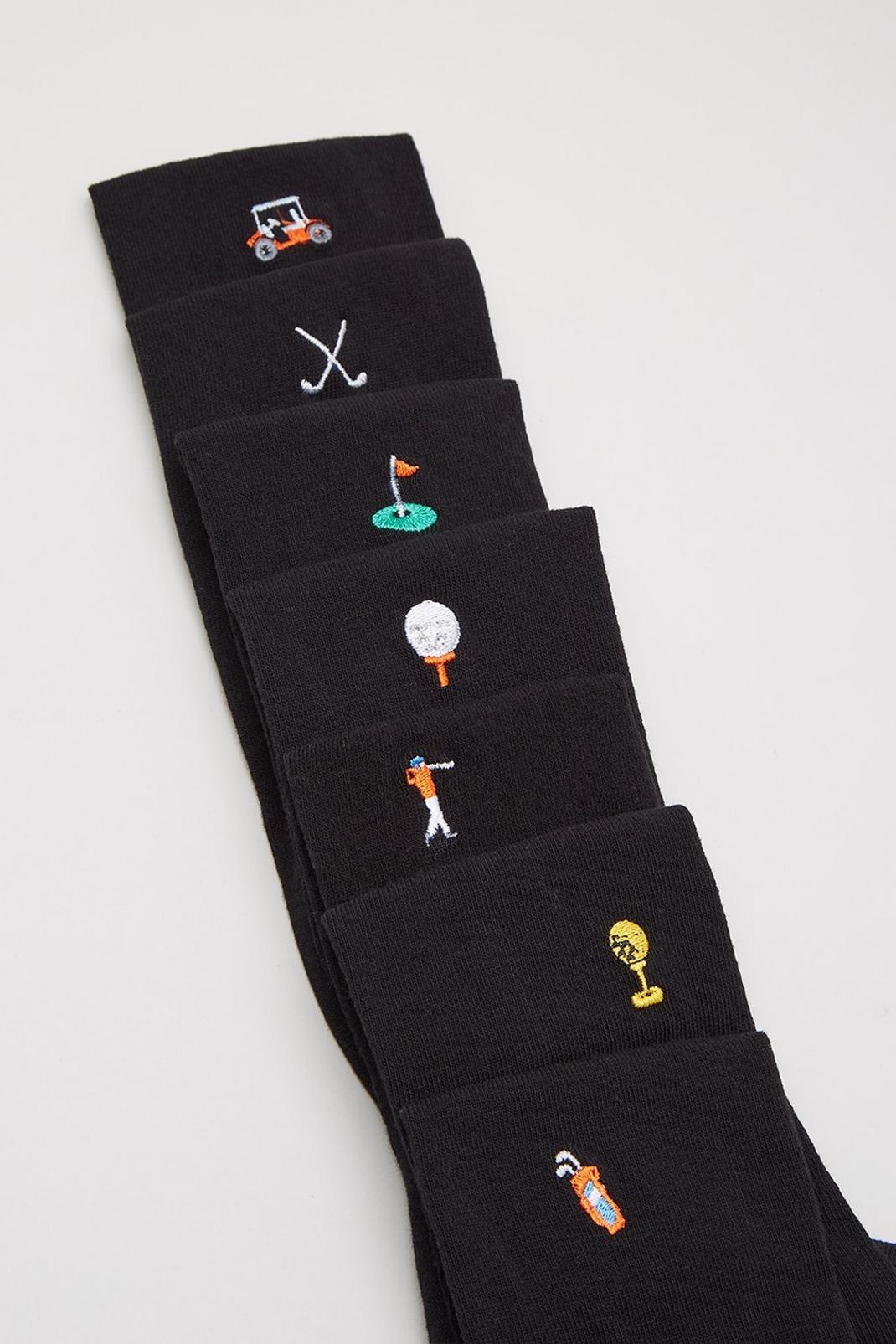 105 7 Pack Golf Embroidered Socks image number 2
