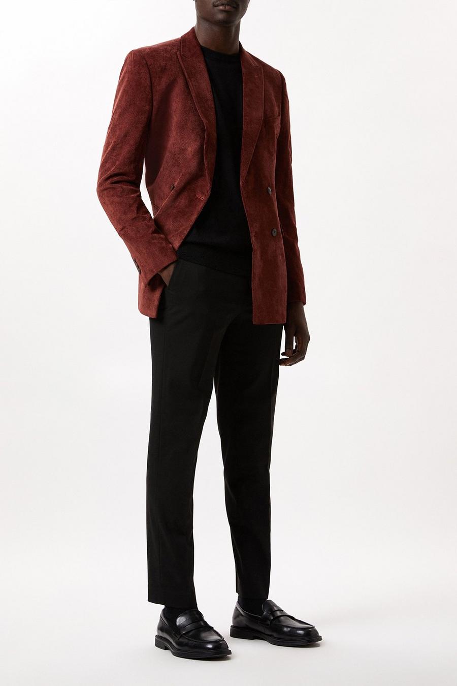 Slim Fit Rust Cord Double Breasted Two - Piece Suit