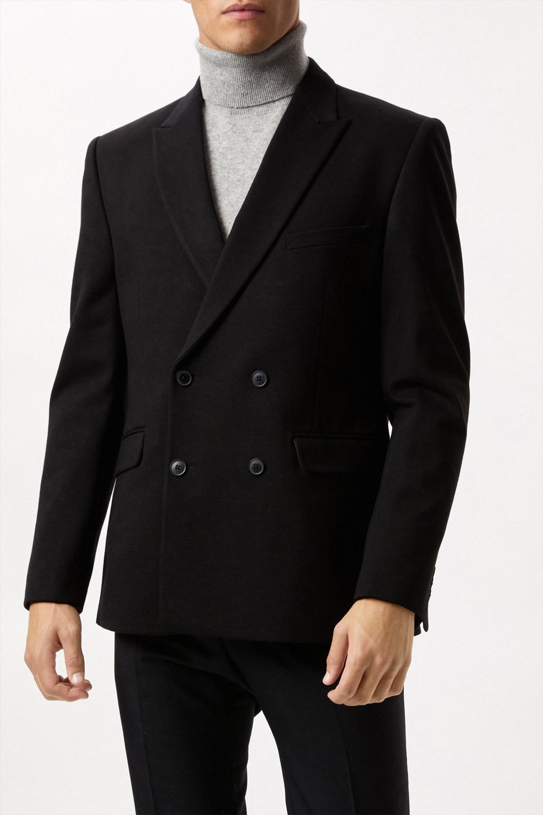 Slim Fit Black Double Breasted Jacket image number 1