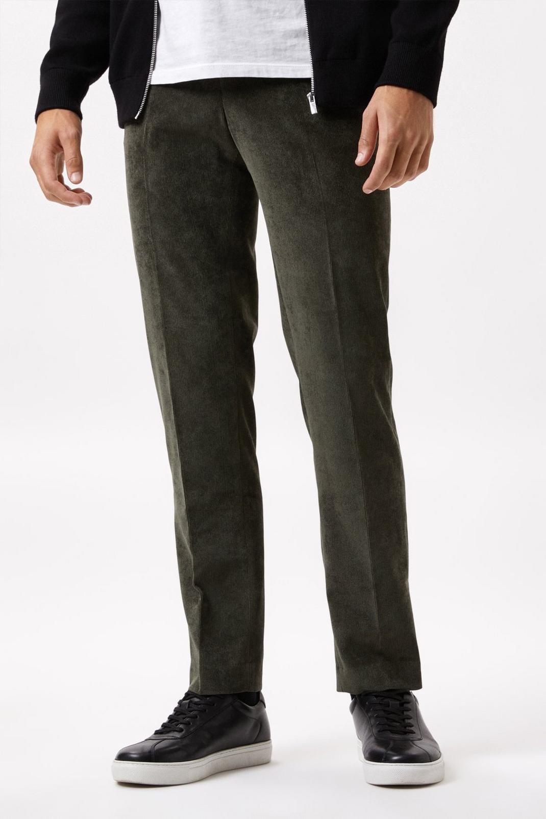 Slim Fit Green Cord Trousers image number 1
