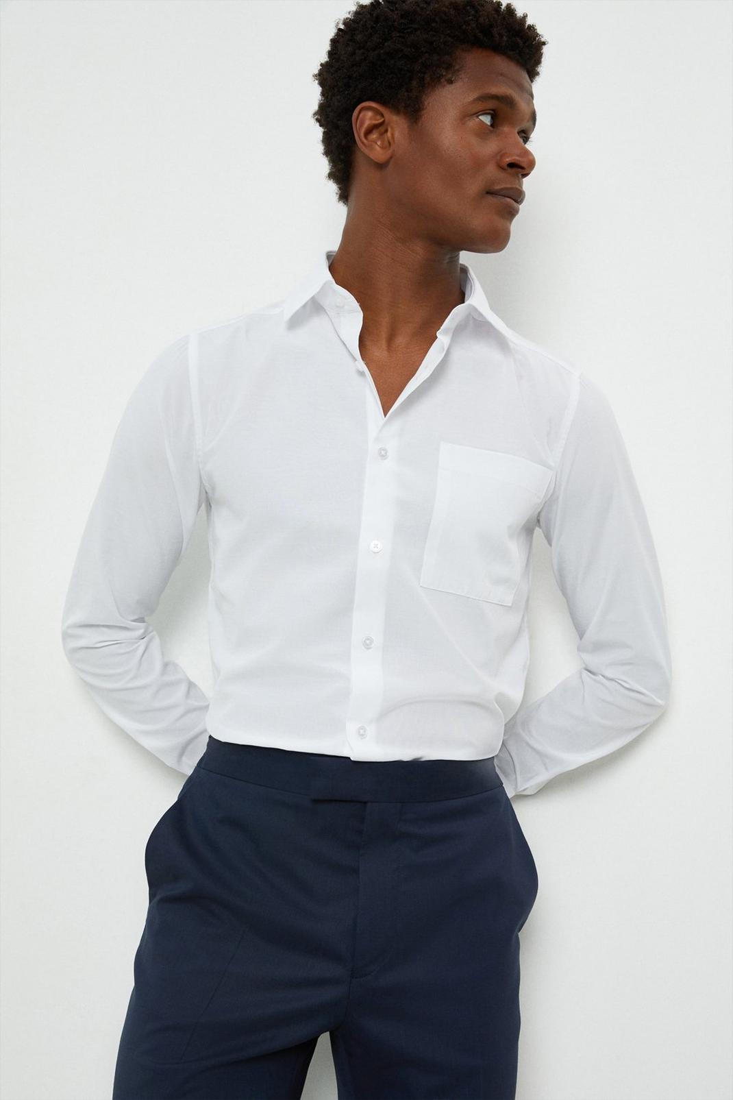 White Skinny Fit Shirt With Point Collar image number 1