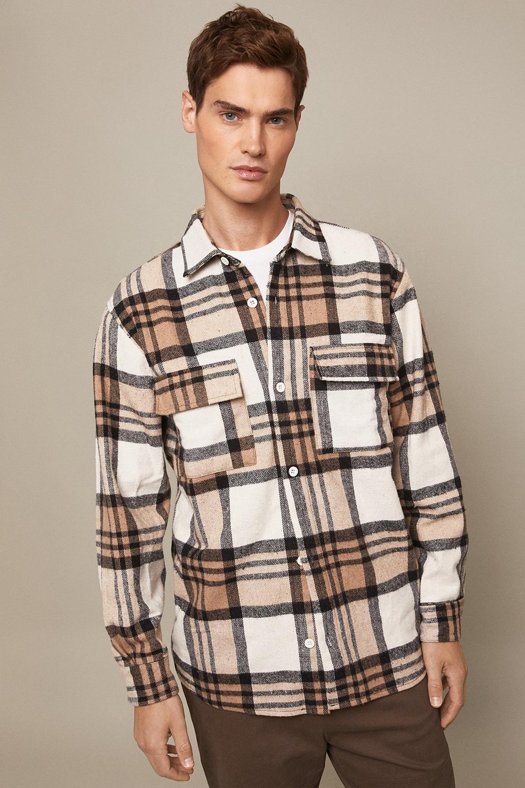 Neutral Double Pocket Check Overshirt image number 1