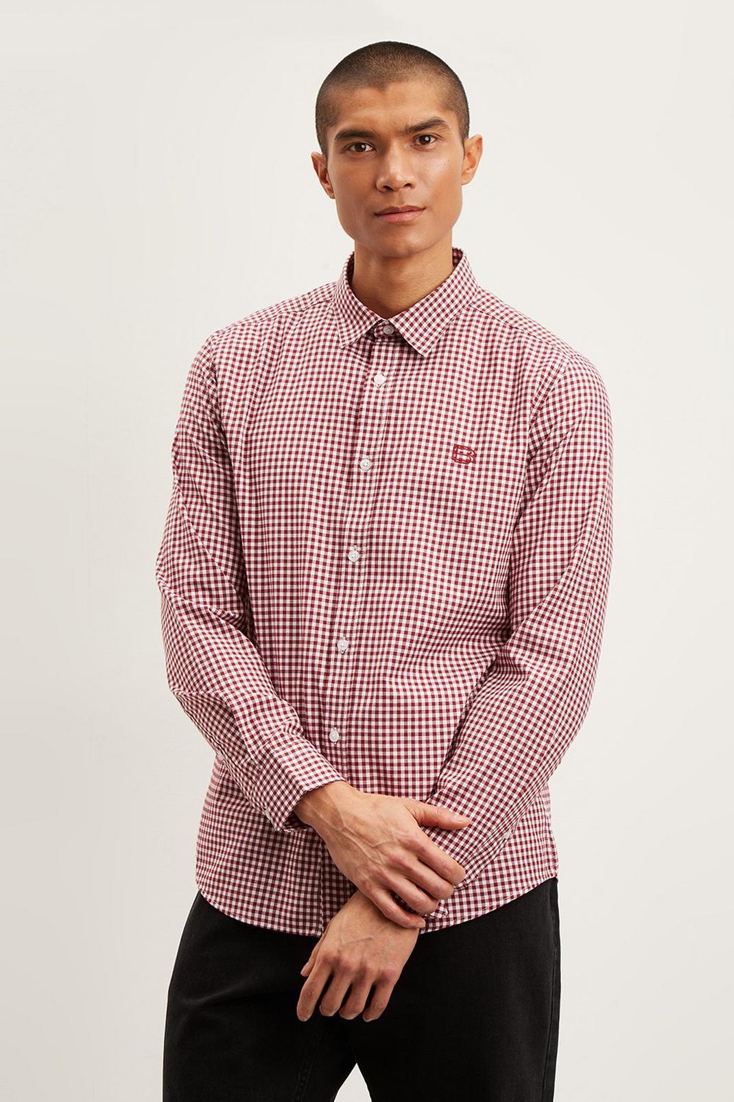 Berry Long Sleeve Gingham Oxford Shirt image number 1