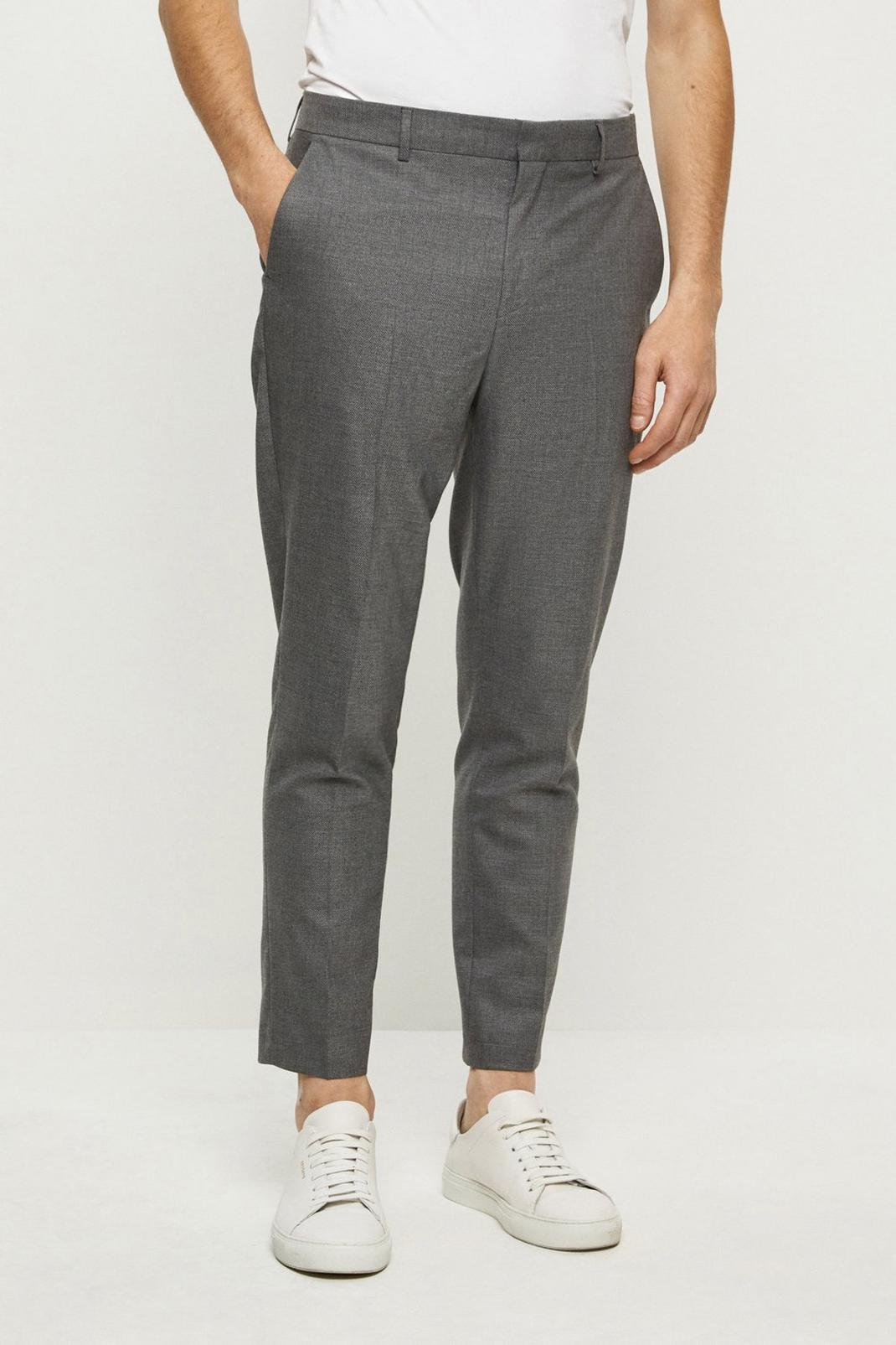 Slim Tapered Fit Grey Basketweave Suit Trouser image number 1