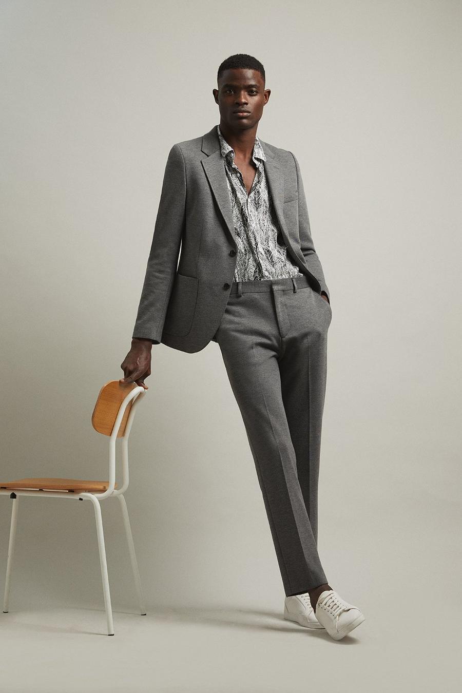 Slim Grey Jersey Two  Piece Suit