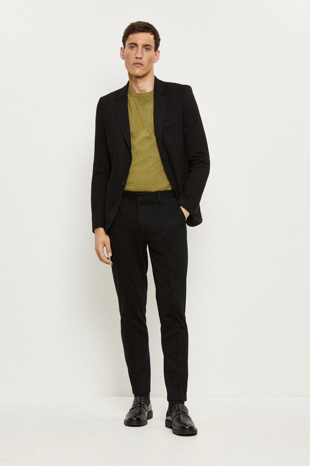 Slim Fit Black Jersey Suit Jacket image number 1