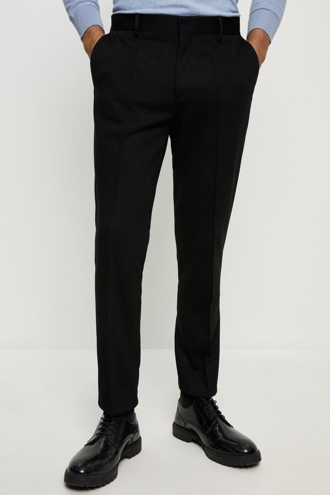 Slim Fit Black Jersey Trousers image number 1