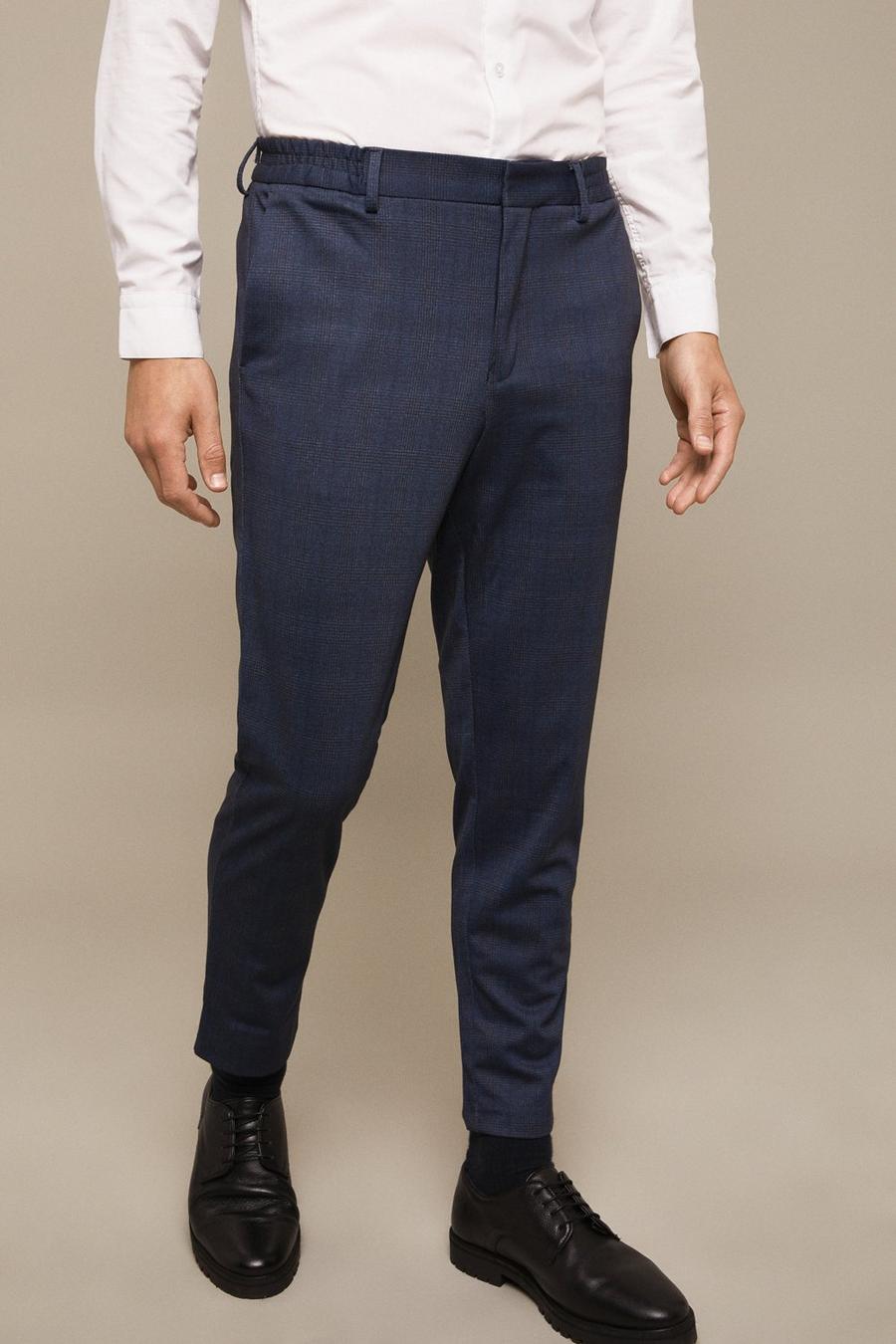 Slim Fit Blue Check Jersey Smart Trousers