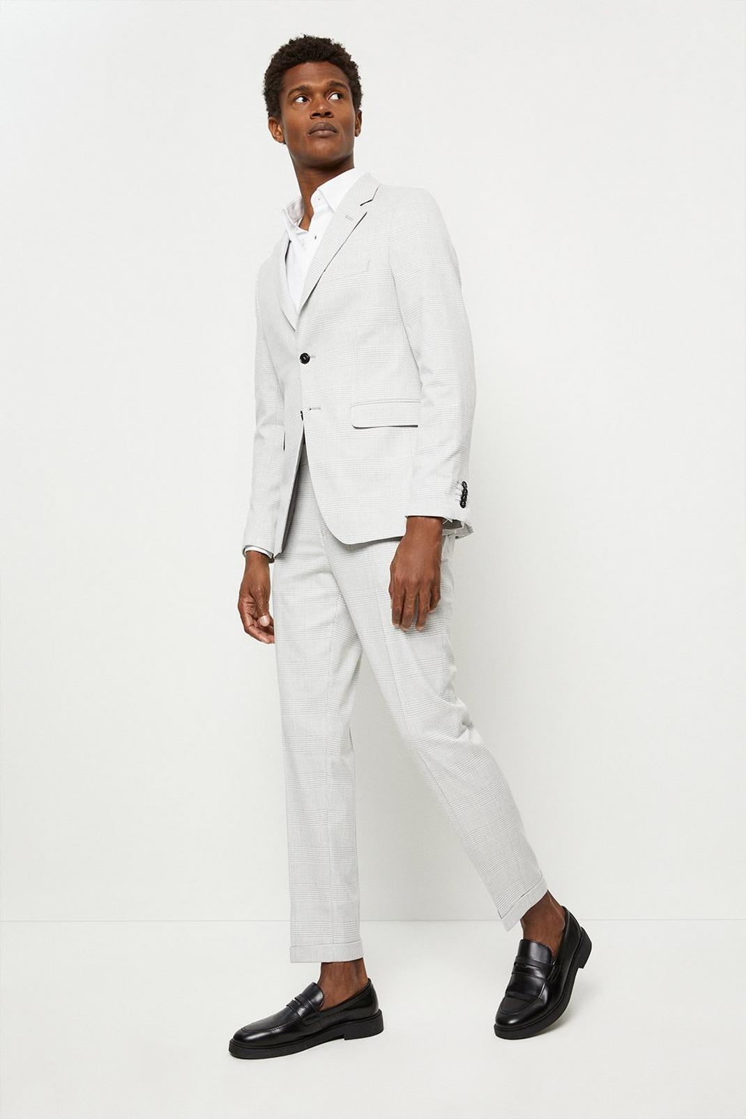 Slim Fit Light Grey Pow Check Suit Jacket image number 1