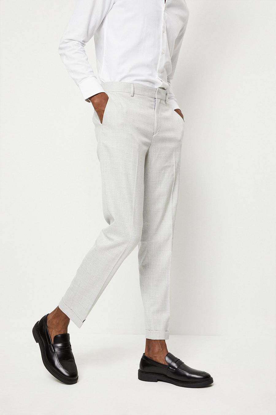 Slim Fit Light Grey Pow Check Suit Trouser