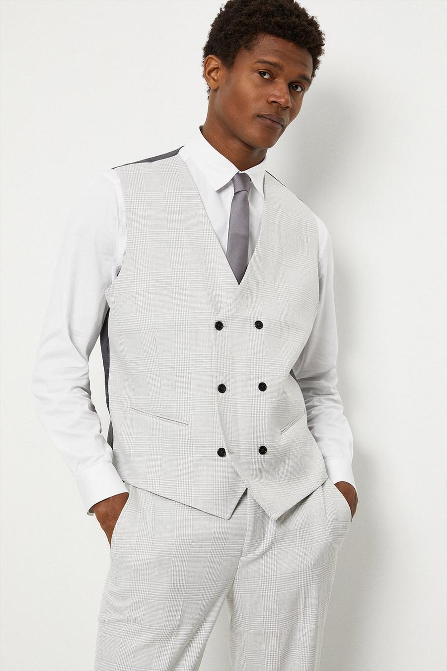 Slim Fit Light Grey Pow Check Suit Waistcoat