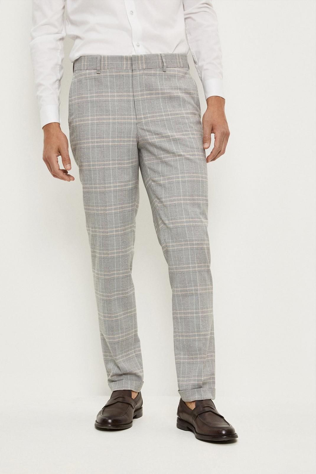 Slim Fit Light Grey Overcheck Trouser  image number 1