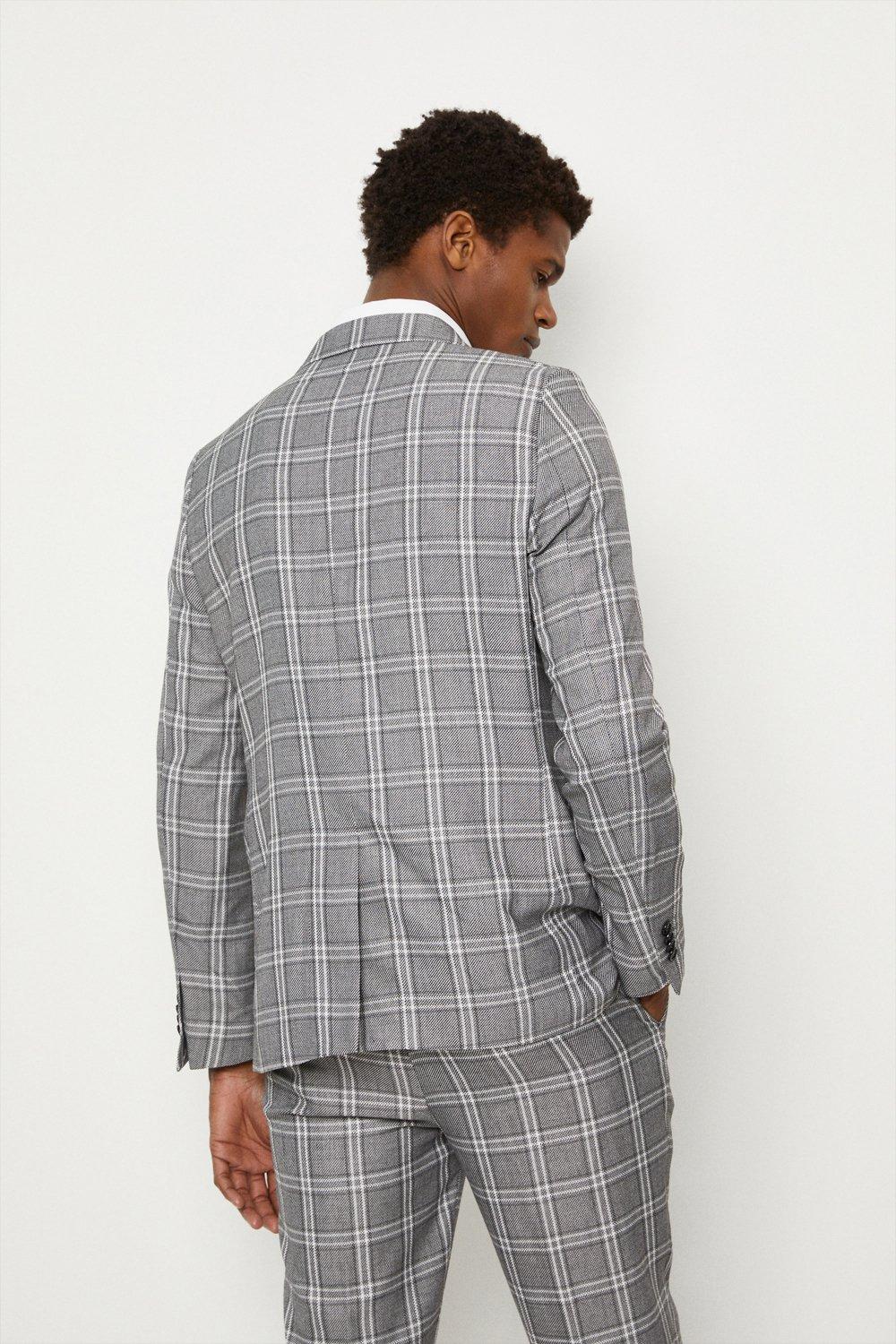 grey plaid suit jacket