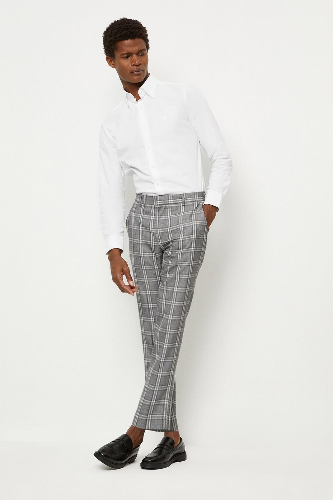 131 Skinny Fit Grey Textured Check Trouser image number 2