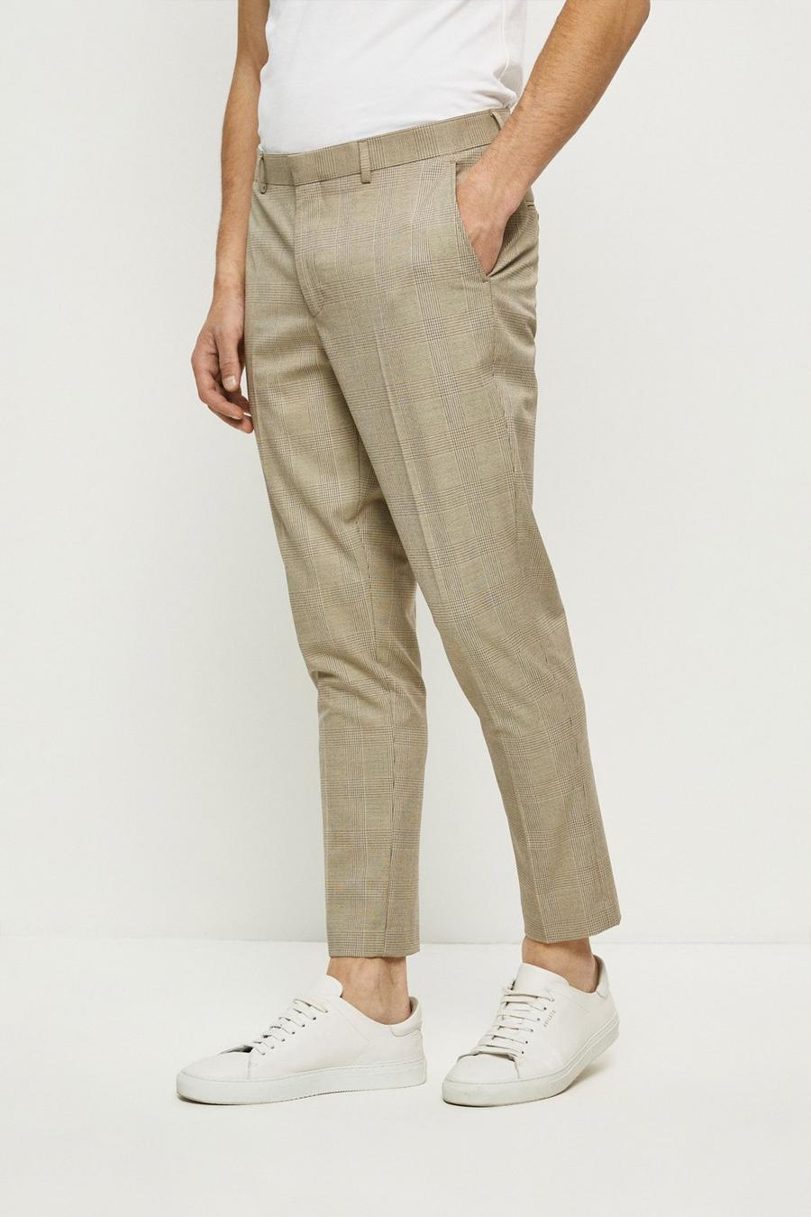 Skinny Fit Neutral Pow Check Suit Trousers