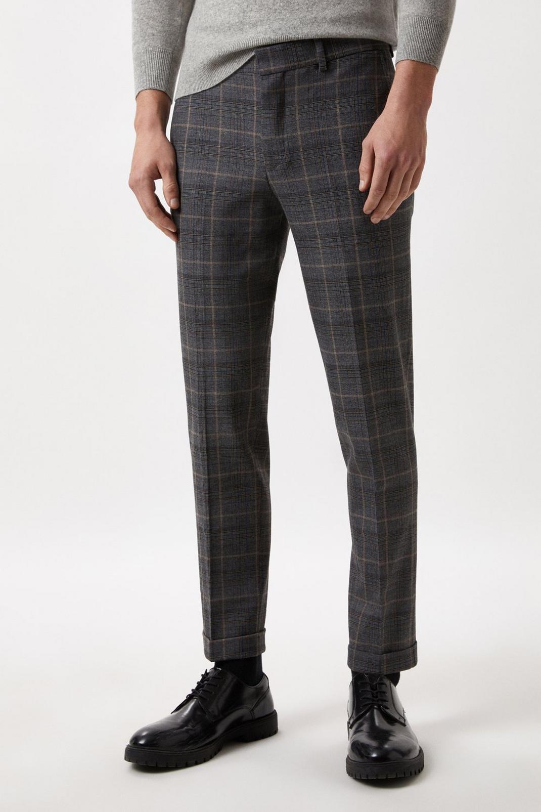 Grey Slim Fit Overchecked Suit trousers image number 1