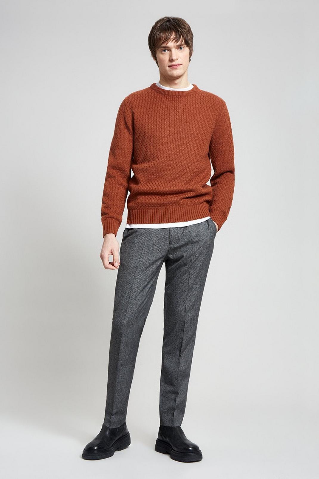 208 Rust Textured Knitted Crew Neck Jumper image number 2
