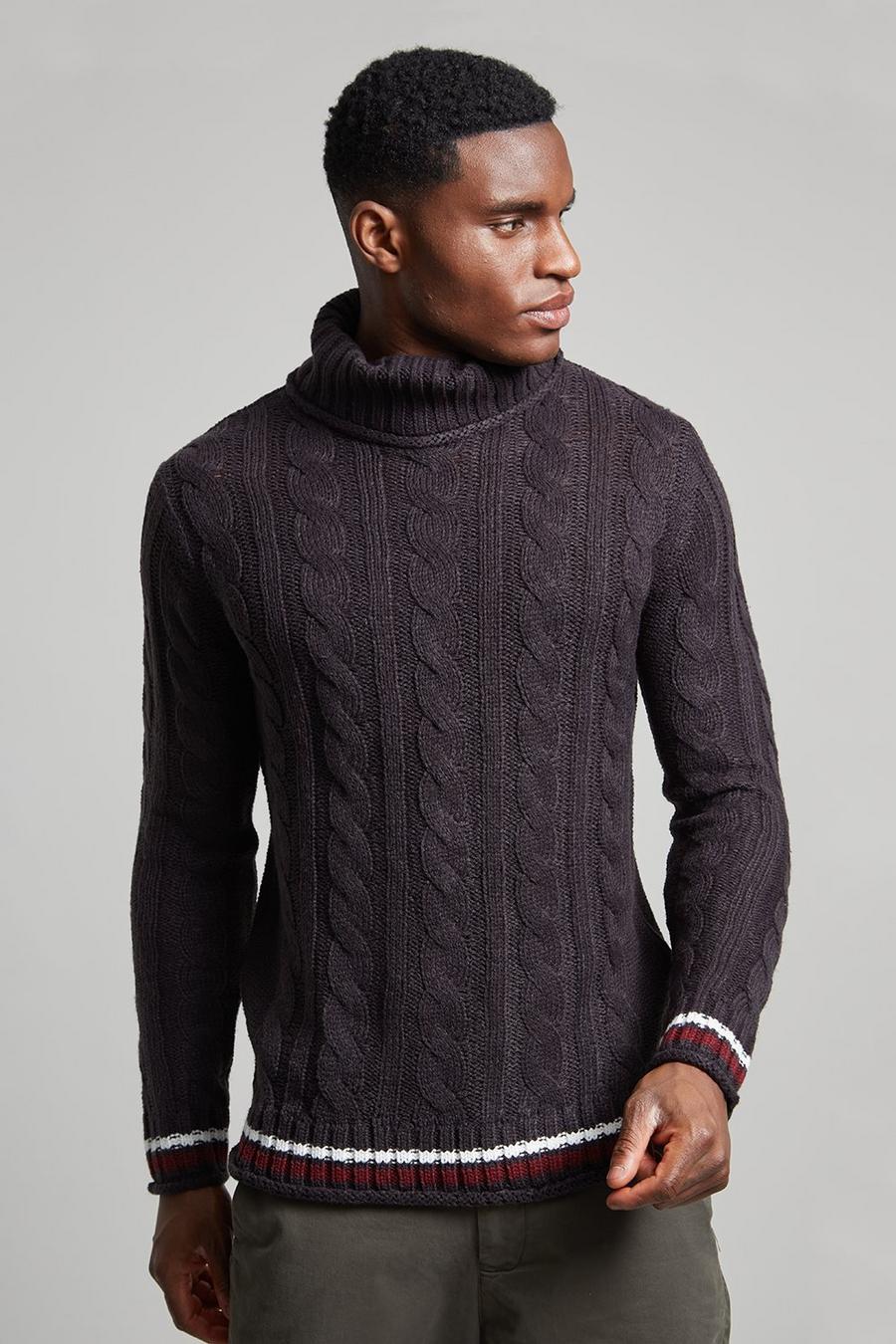 Charcoal Chunky Knit Roll Neck Jumper