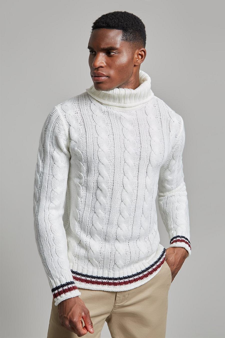 White Chunky Knit Roll Neck Jumper