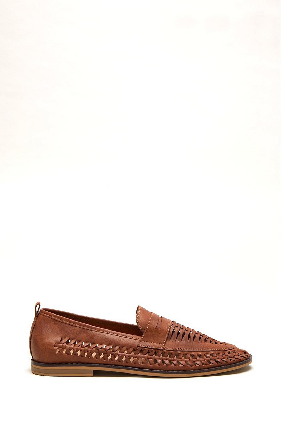 Tan Leather Look Woven Loafers image number 1