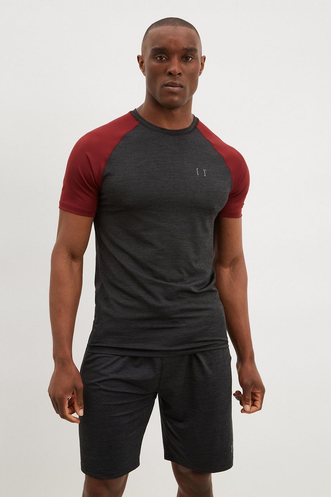 Charcoal RTR Plus And Tall Muscle Fit Contrast Raglan T-shirt image number 1