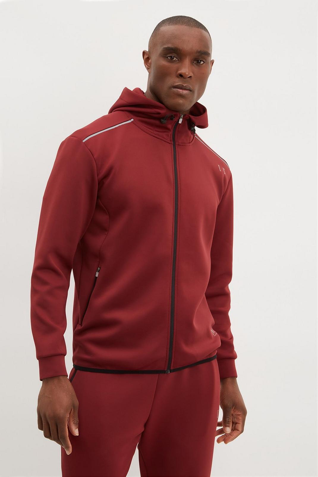 Burgundy RTR Relaxed Fit Reflective Zip Through Hoodie image number 1