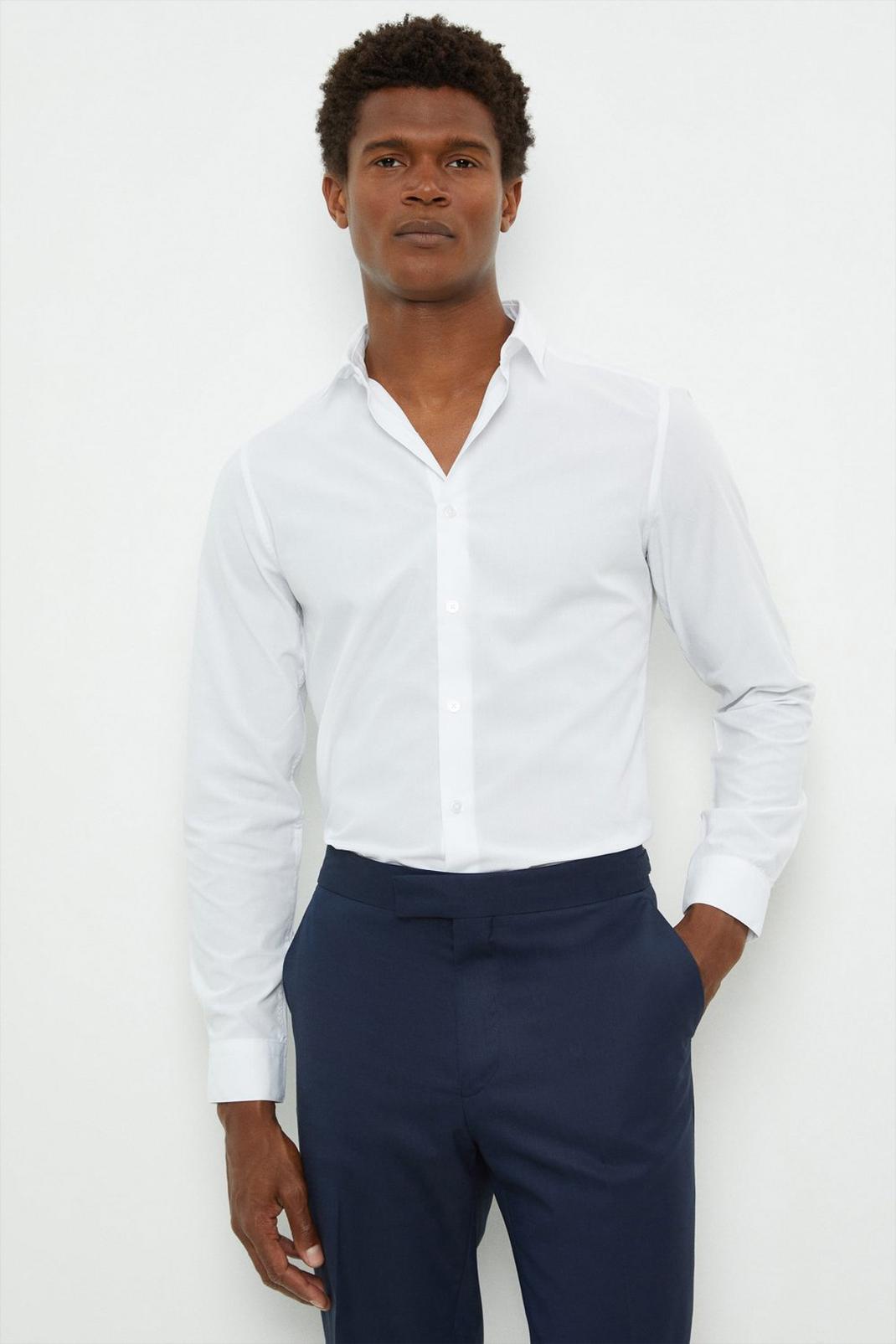 Skinny Fit White Easy Iron Shirt image number 1
