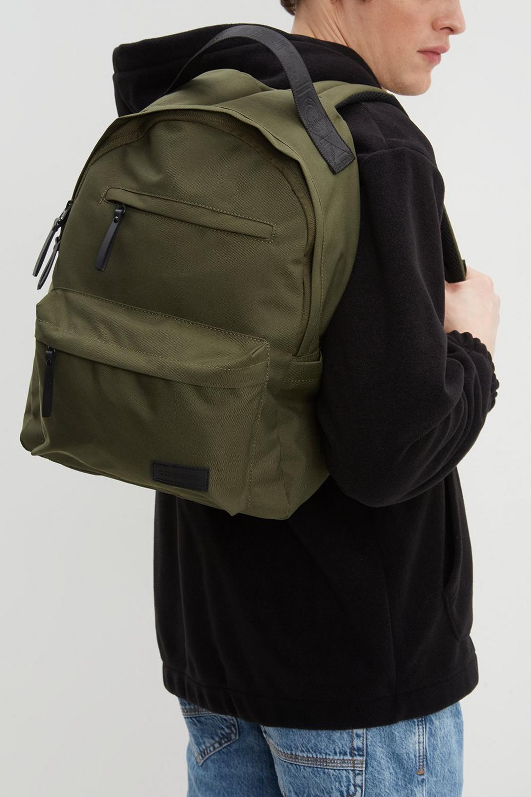 Khaki Consigned Zip Front Pocketed Backpack image number 1
