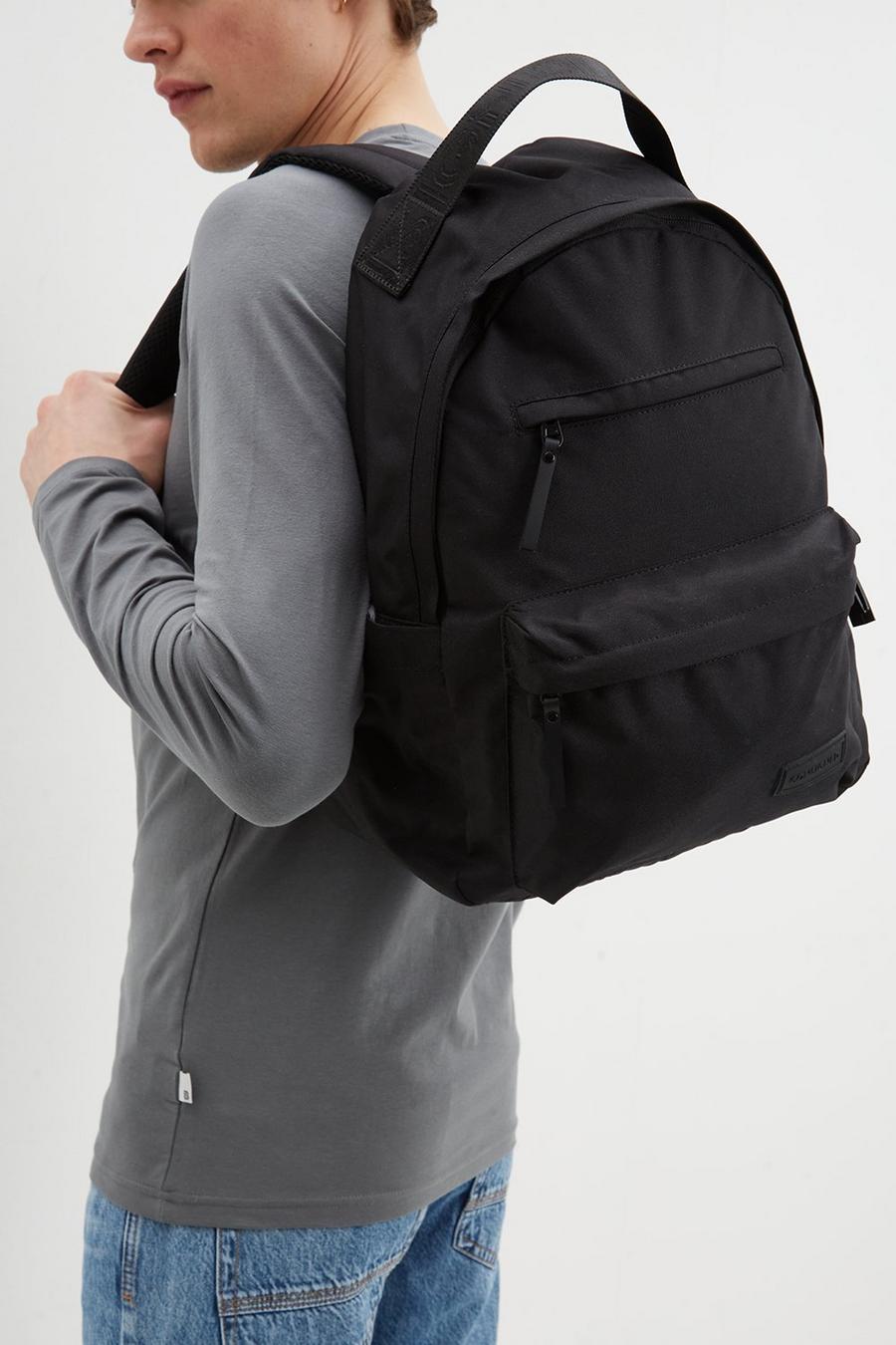 Black Consigned Zip Front Pocketed Backpack