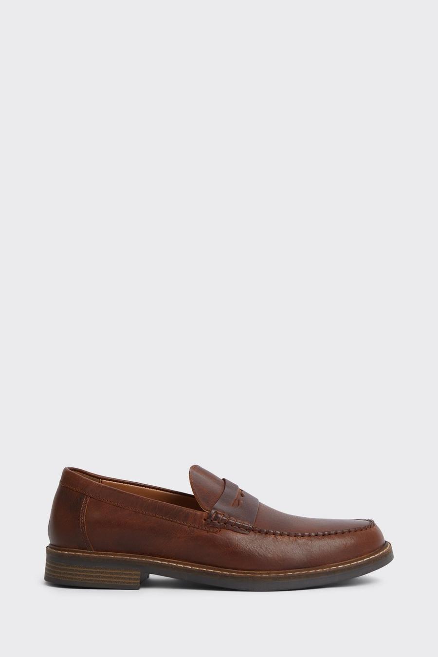 Brown Leather Saddle Loafers