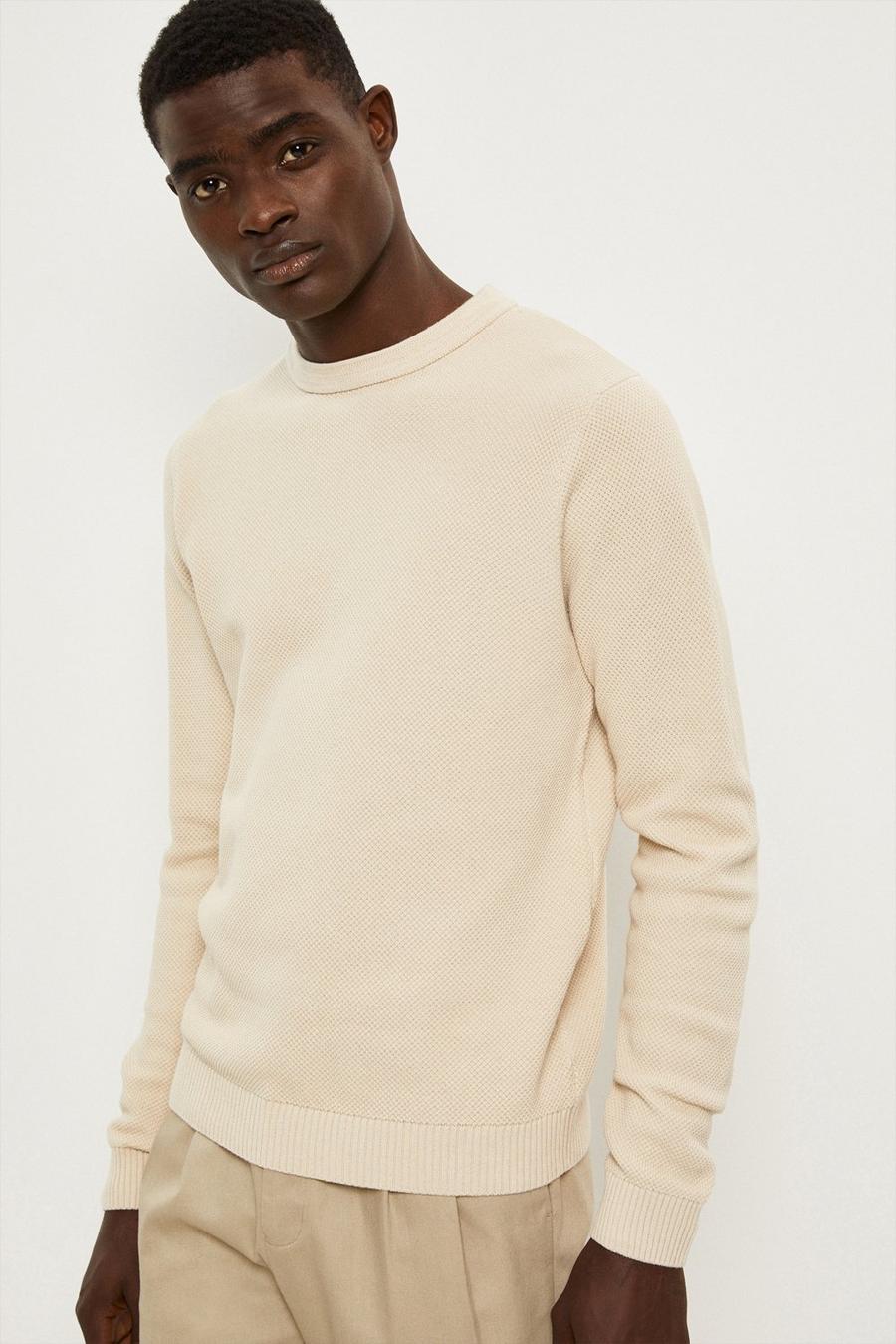 Slim Fit Long Sleeve Mossy Stitch Clay Crew Neck Jumper