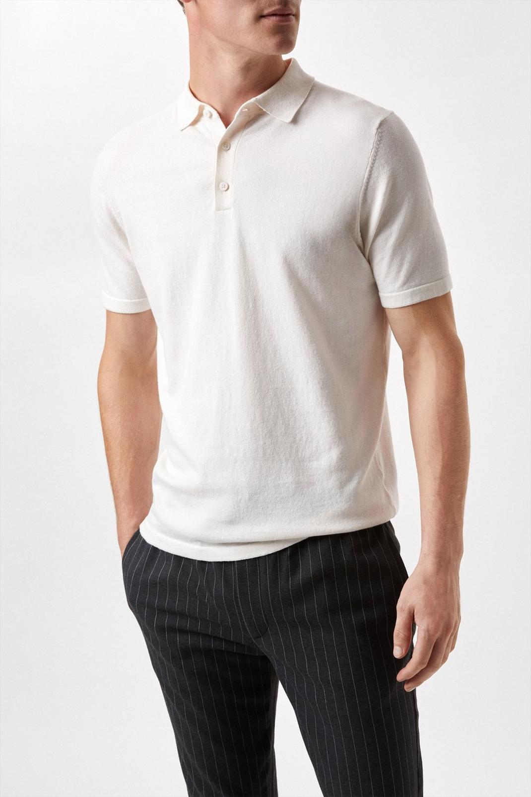Slim Fit Short Sleeve Modern White Polo image number 1