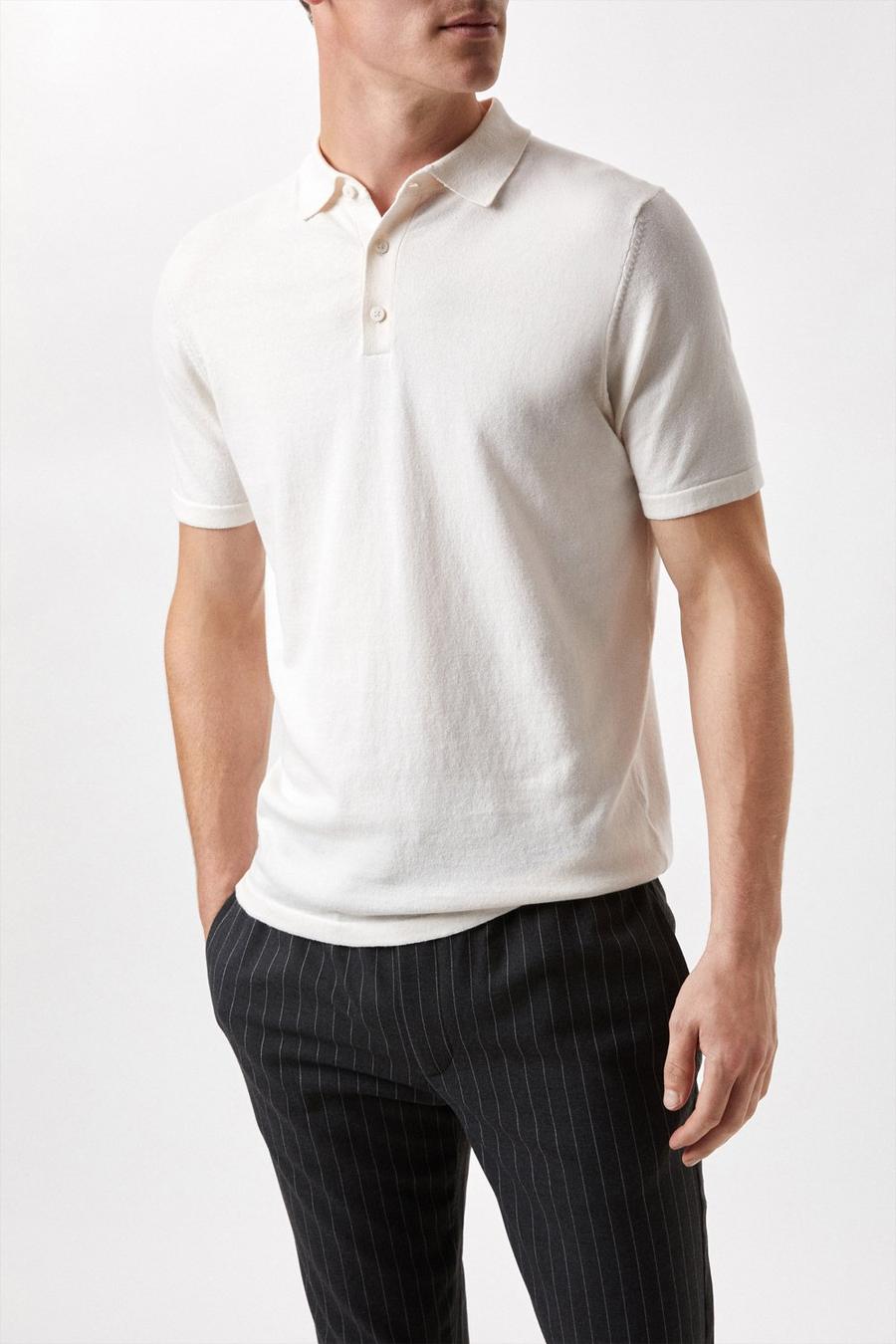 White Modern Knitted Polo Shirt