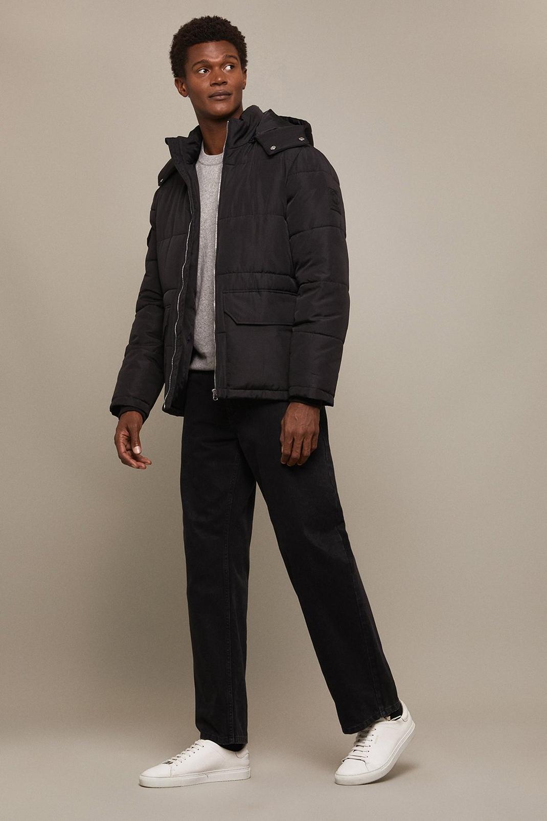 Black Quilted Utility Puffer Jacket image number 1