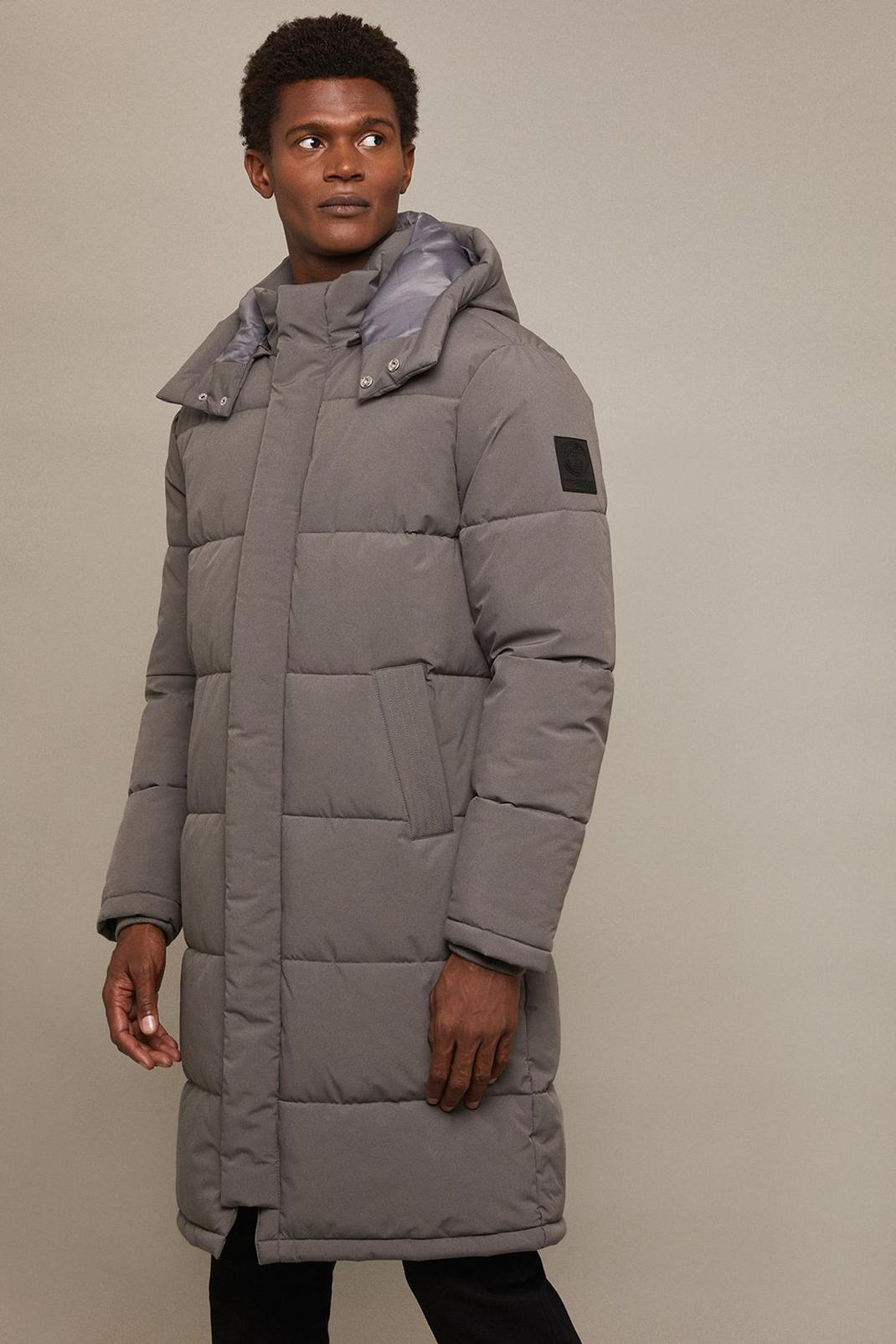 Charcoal Hooded Longline Puffer Jacket image number 1