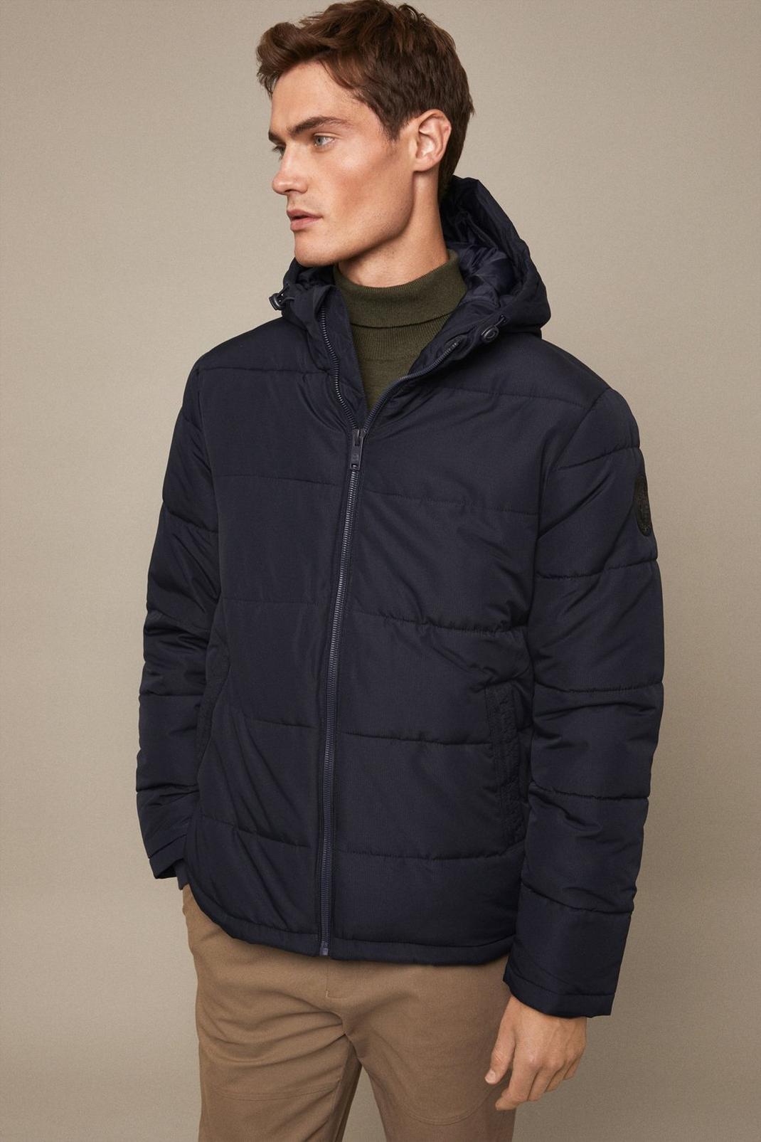 Navy Hooded Quilt Puffer Jacket image number 1