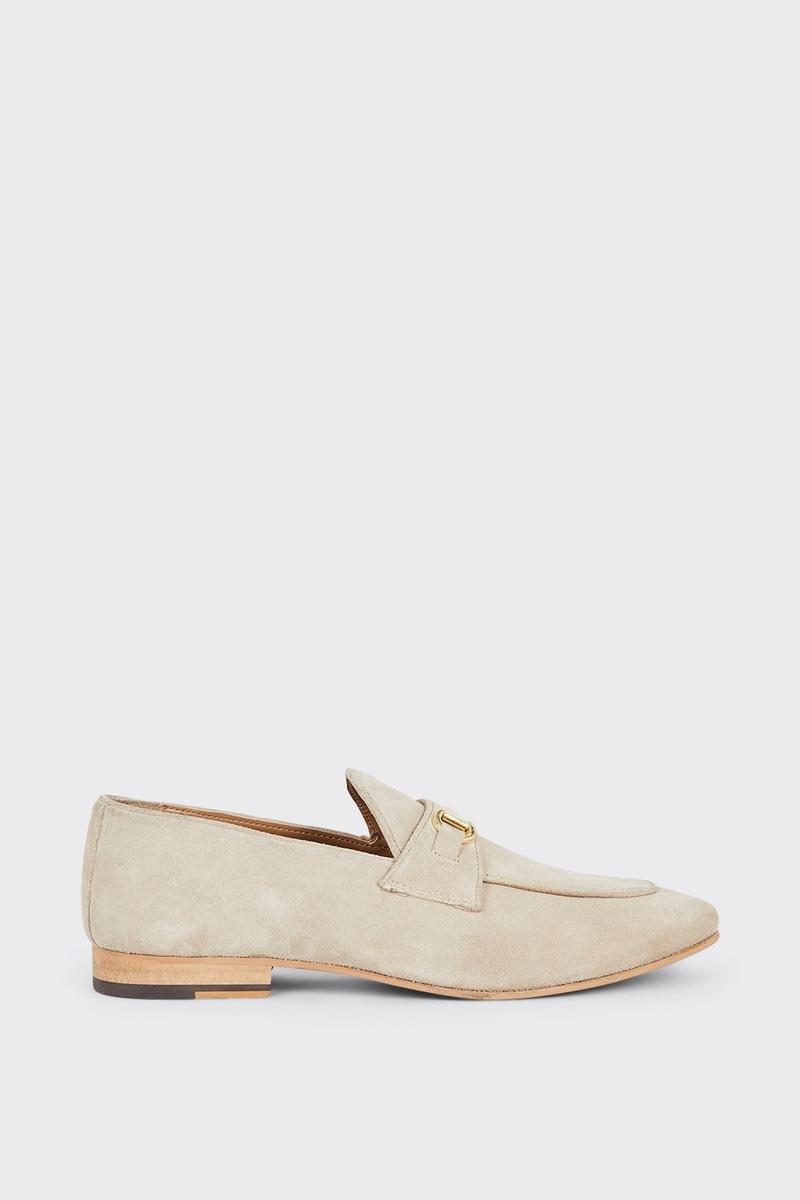 Stone Suede Saddle Loafer