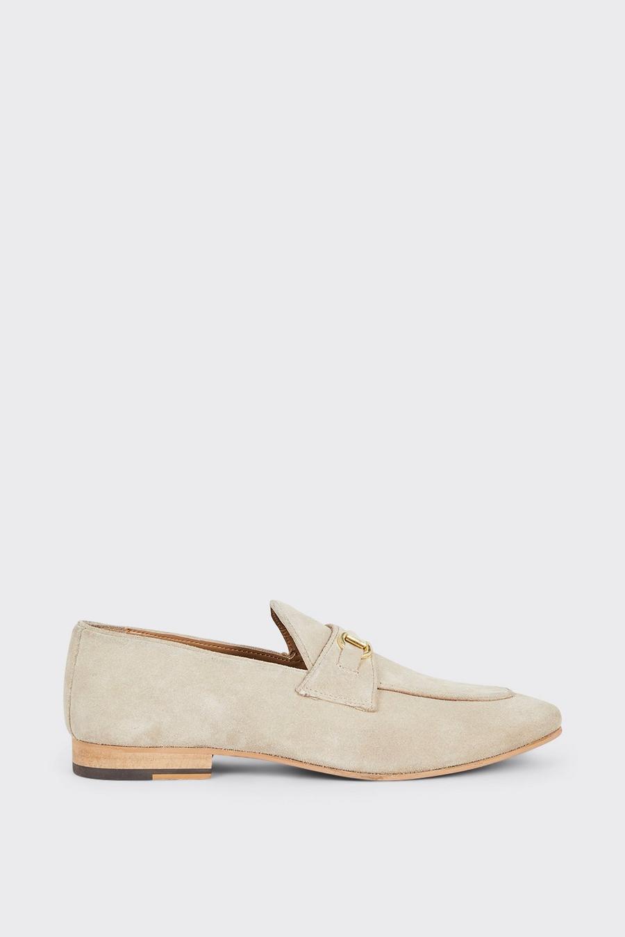 Stone Suede Saddle Loafers