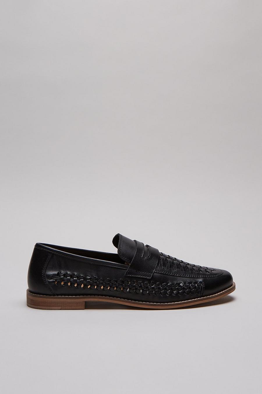 Black Leather Woven Loafer