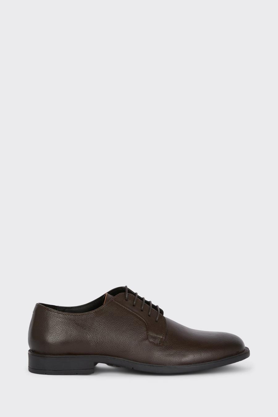 Brown Textured Leather Derby Shoe