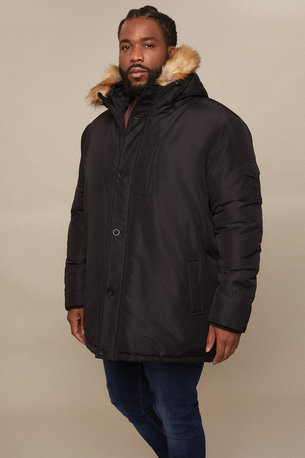 Black Plus And Tall Smart Hooded Heavyweight Parka Jacket image number 1