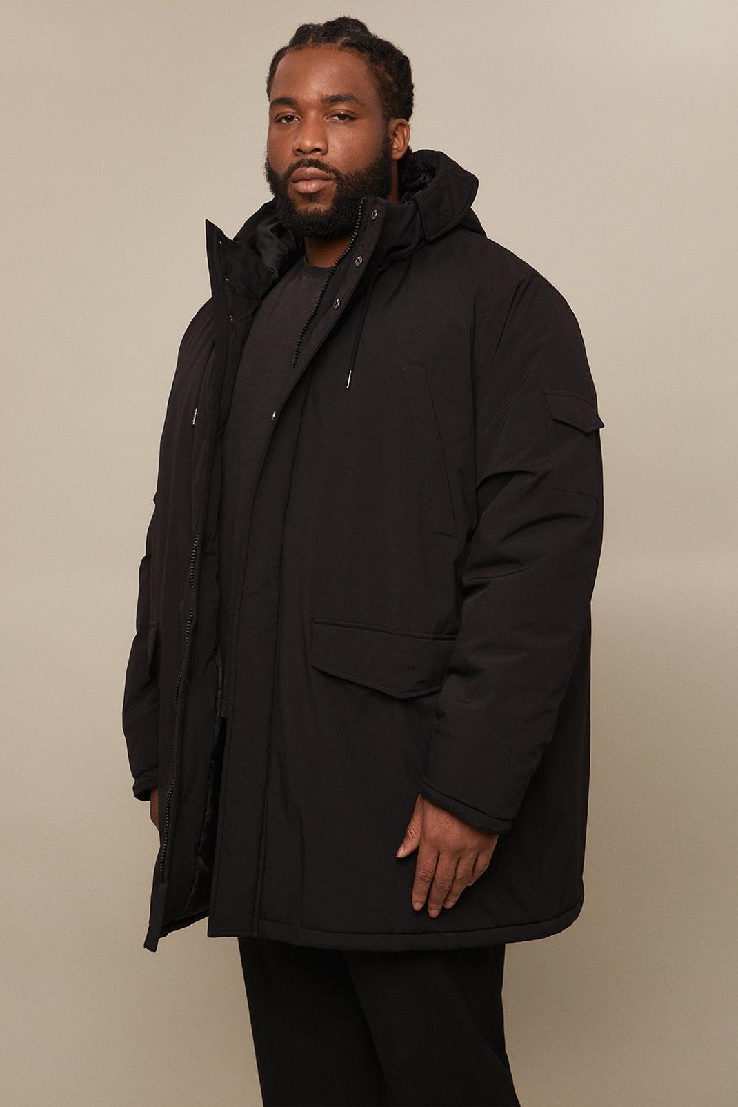 Black Plus Hooded Wadded Parka Coat image number 1
