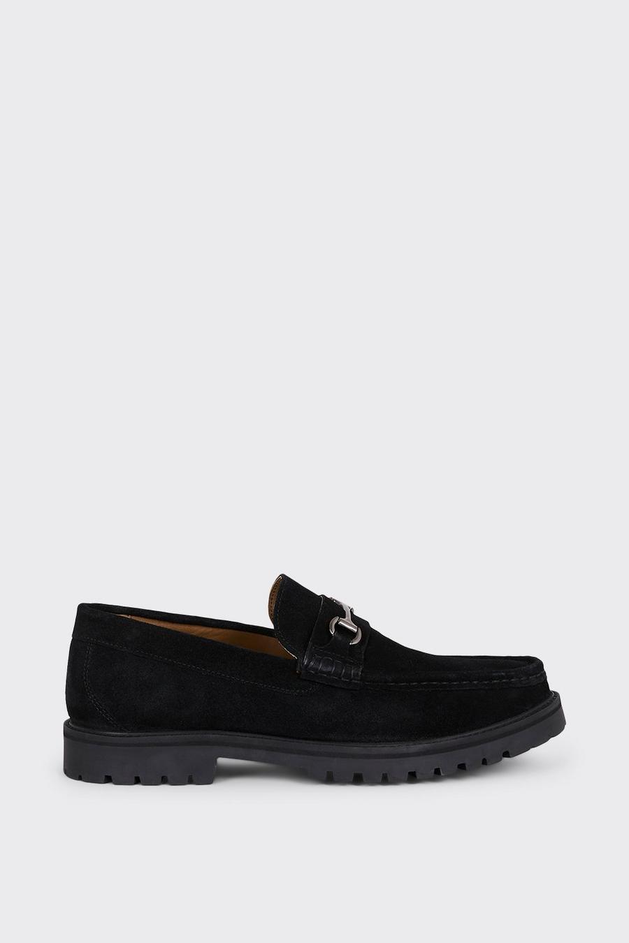 Black Suede Saddle Loafer With Chunky Sole