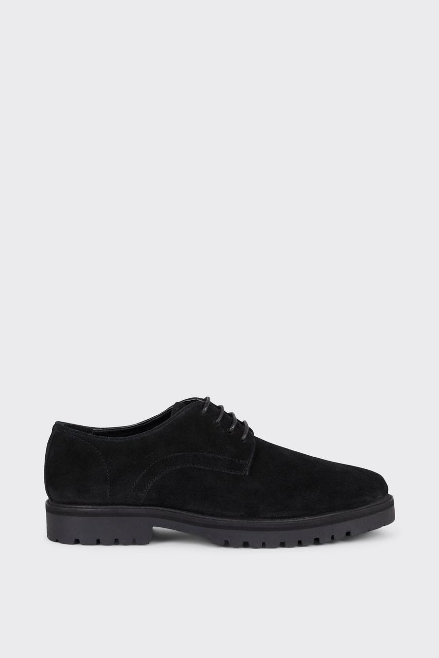 Black Suede Derby Shoes With Chunky Sole